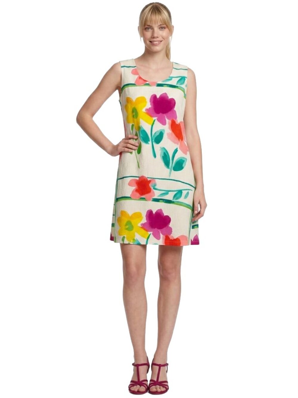 Jams World Floral Shift Dress Flower Box Colourful 100% Rayon Sleeveless RARE
